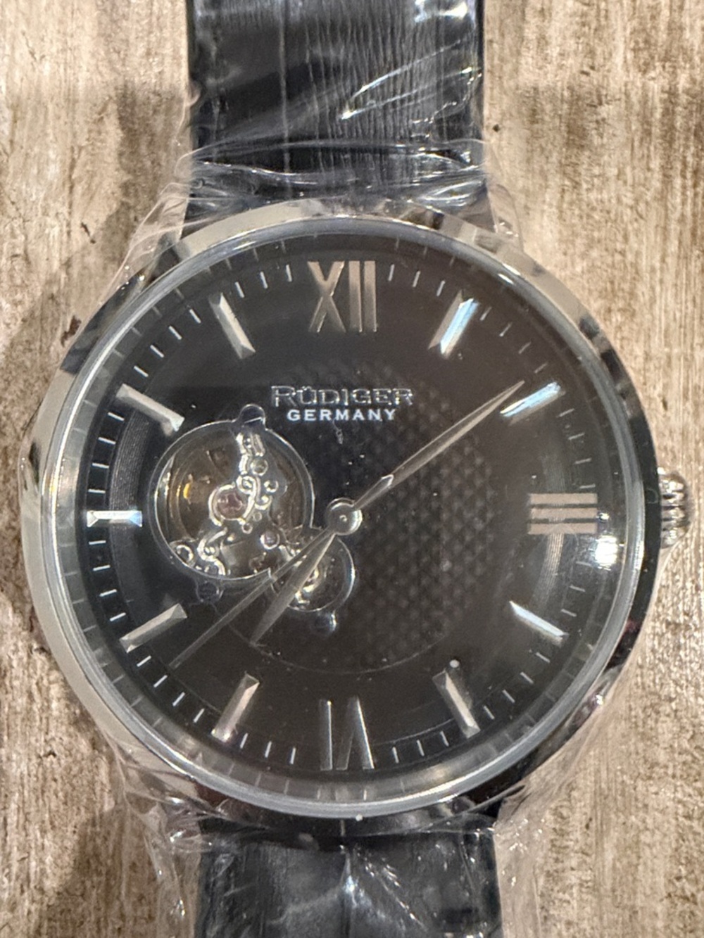 Men's Black Automatic Skeleton Dial Watch